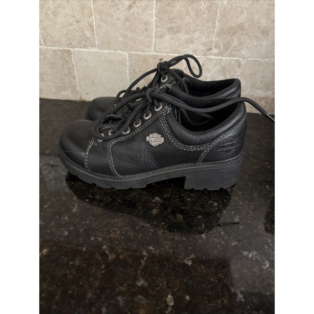 Harley Davidson Women's Size 5 Black Lace Logo Oxford Shoes Leather Upper Biker